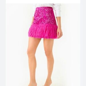 Lilly Pulitzer Hot Pink Feather Trim Mini Skirt